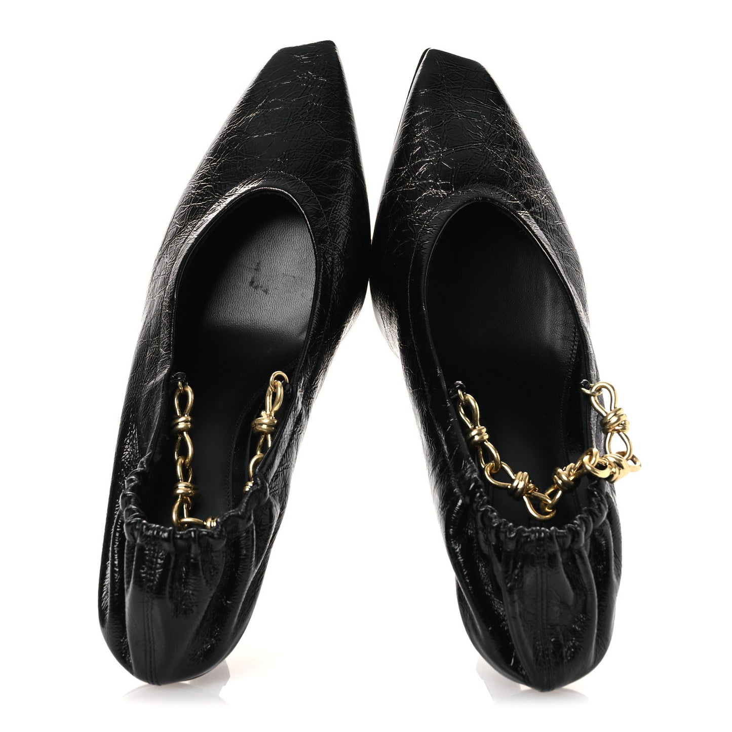 Crinkled Calfskin Sharp Chain Pumps 39 Black