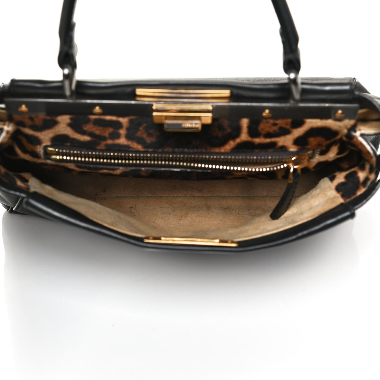 Calfskin Calf Hair Leopard Print Medium Peekaboo Iconic Satchel Black