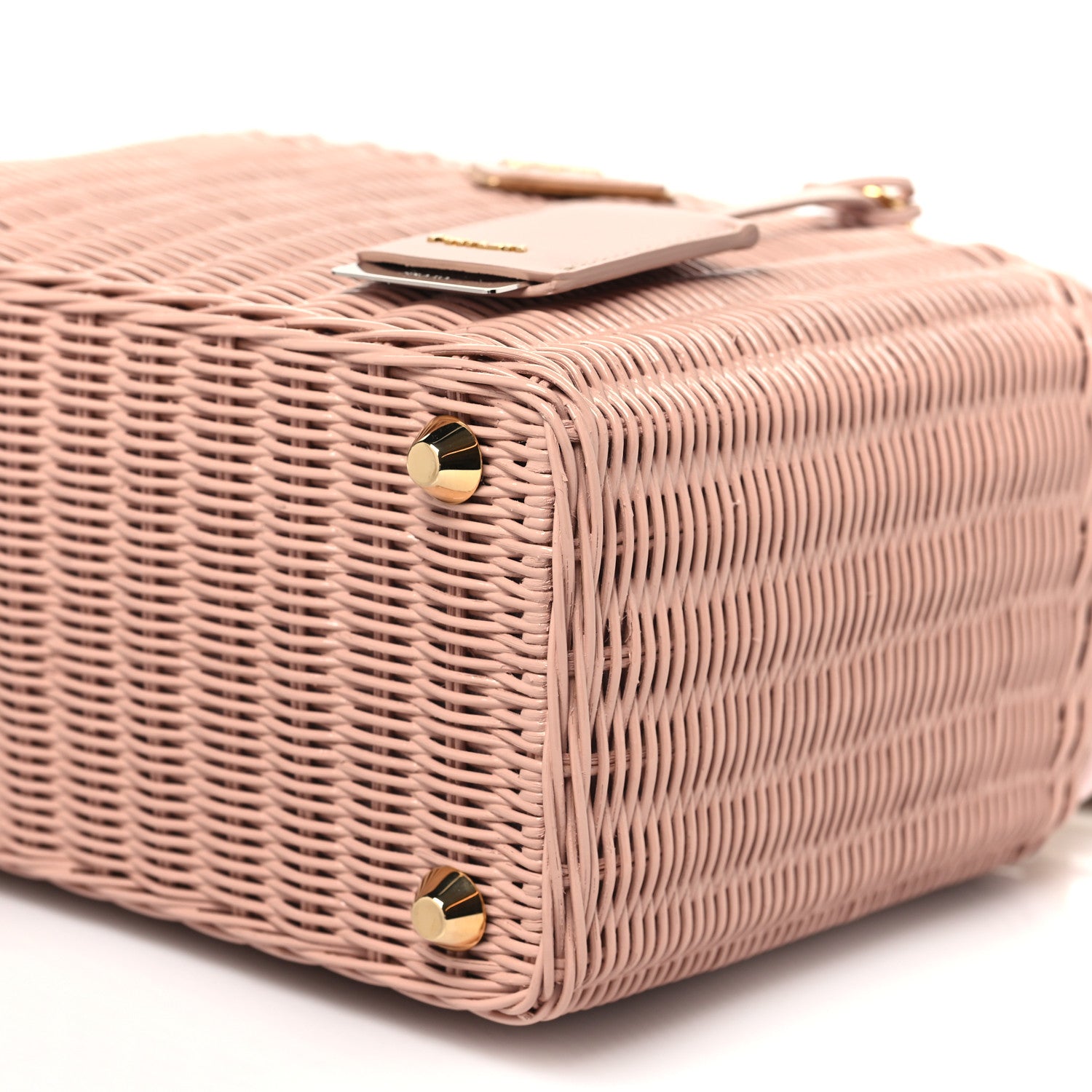 Prada Wicker Canvas Shoulder Bag Pesca 10 of 10