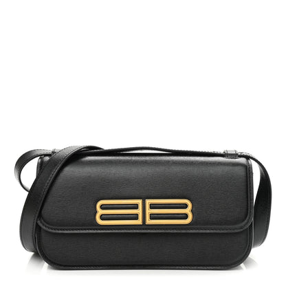 Balenciaga Calfskin Stripe Embossed Small Gossip Bag Black 1 of 9