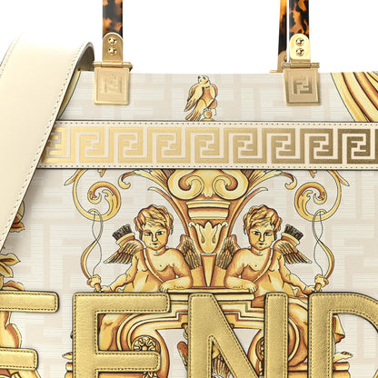 Fendi X VERSACE Calfskin Plexiglass Fendace FF Baroque Print Medium Fendi Sunshine Shopper Tote Gold Rosa White Ice Ciad 8 of 10