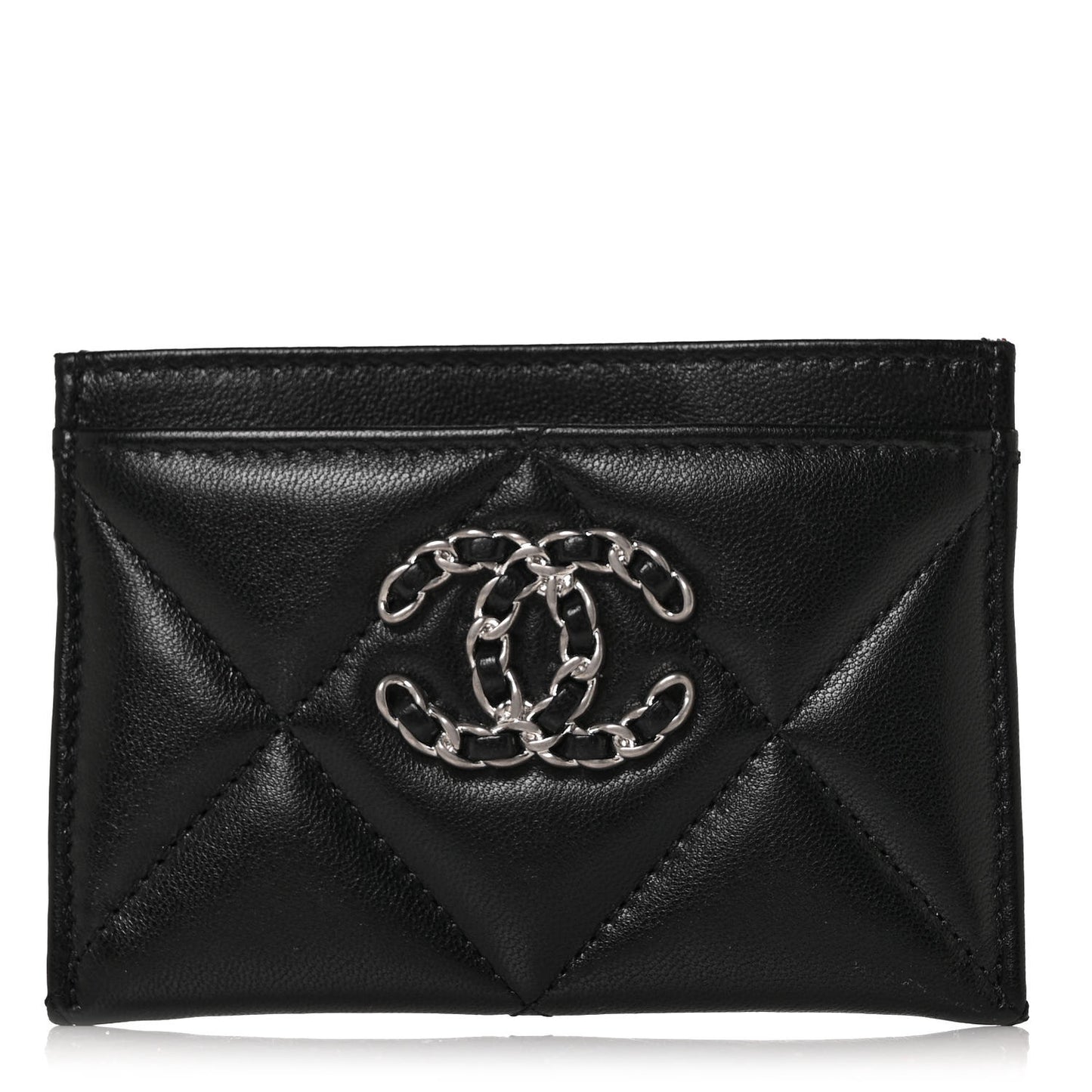 Lambskin Quilted Chanel 19 Card Holder Black