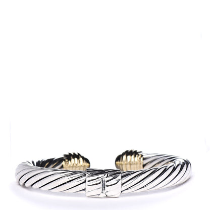 David Yurman Sterling Silver 18K Yellow Gold Diamond 10mm Cable Classics Dome Bracelet 3 of 6