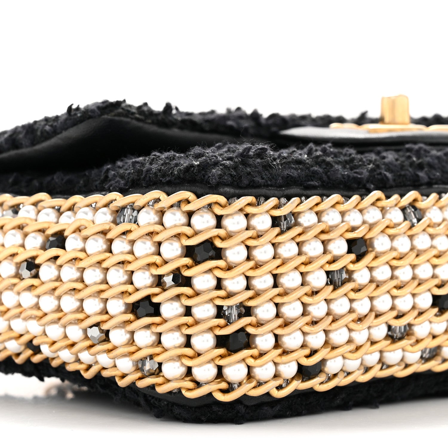 Chanel Tweed Quilted Mini Side Pearl Flap Bag Black 25 of 37