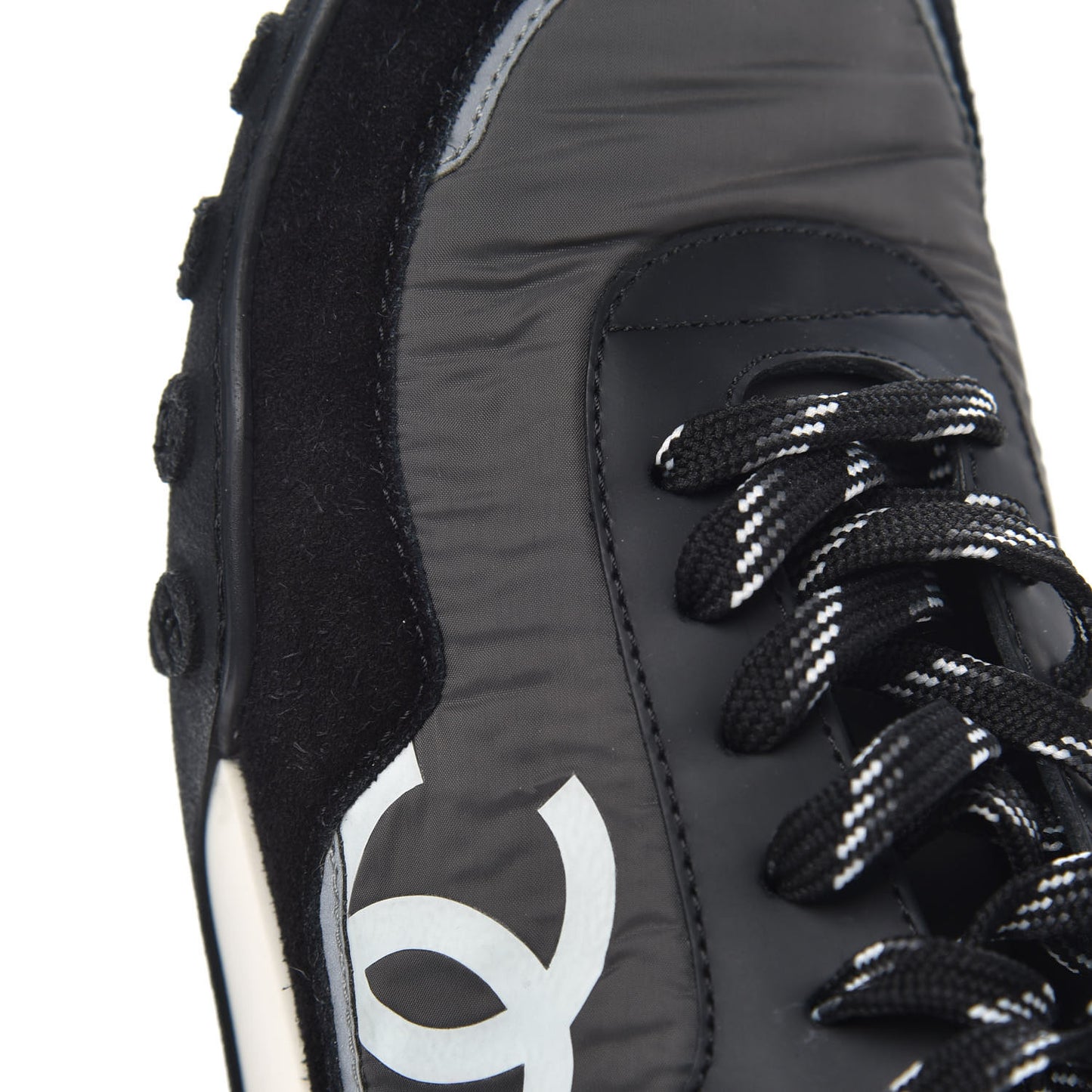 Nylon Calfskin CC Sneakers 38 Black Grey White