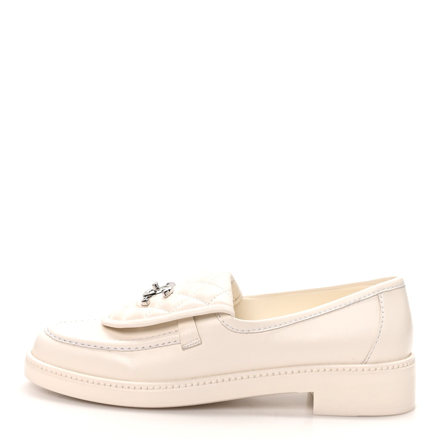 Chanel Lambskin Quilted CC Turnlock Loafers 40 White 1 of 9