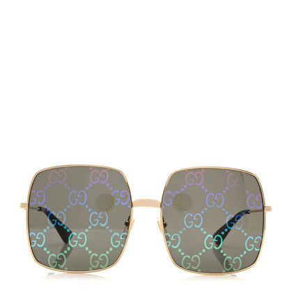 Gucci Metal Rectangular Frame Sunglasses GG0414S Gold Multicolor 2 of 7