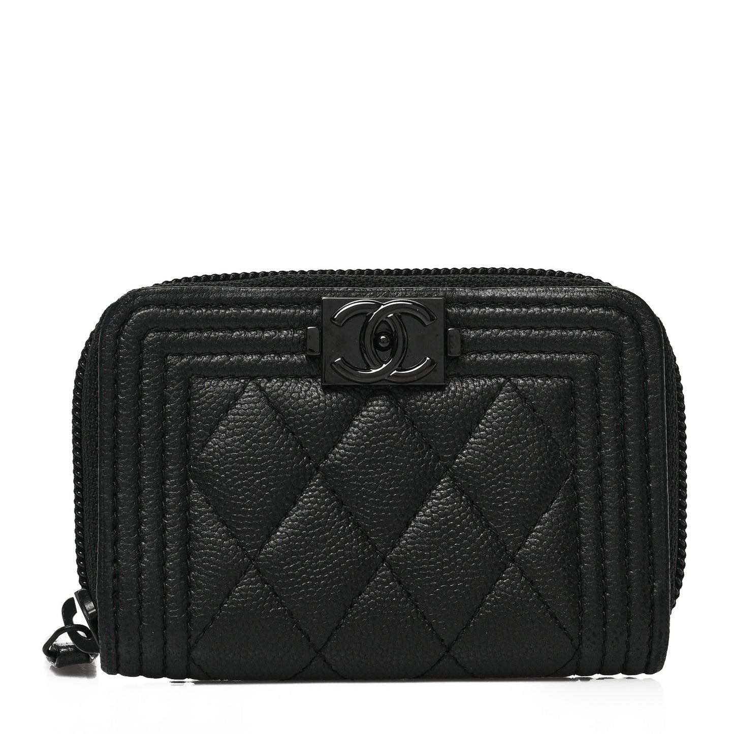 Caviar Quilted Boy Zip Around Coin Purse Wallet So Black