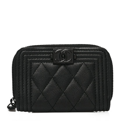 Chanel Caviar Quilted Boy Zip Around Coin Purse Wallet So Black 1 of 7