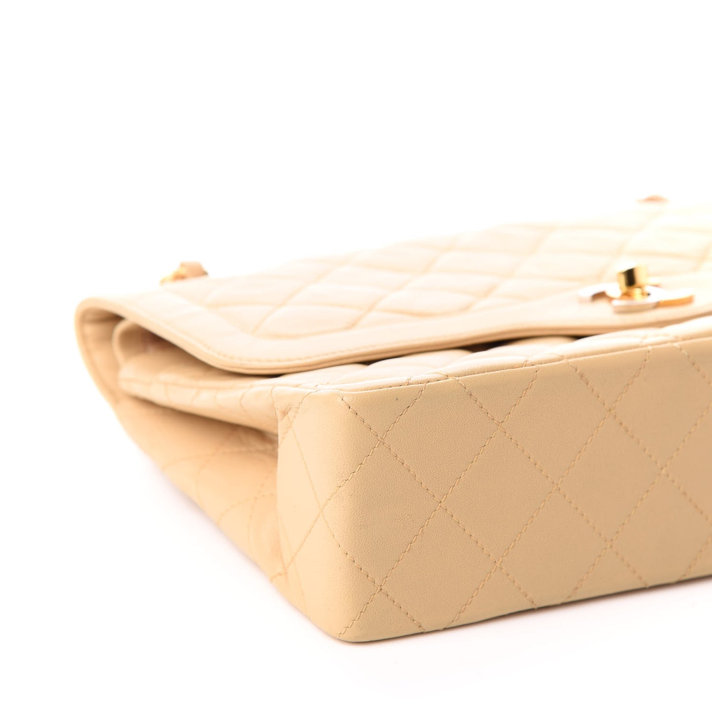 Lambskin Quilted Medium Double Flap Beige
