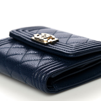Chanel Caviar Quilted Compact Boy Wallet Blue 10 of 12