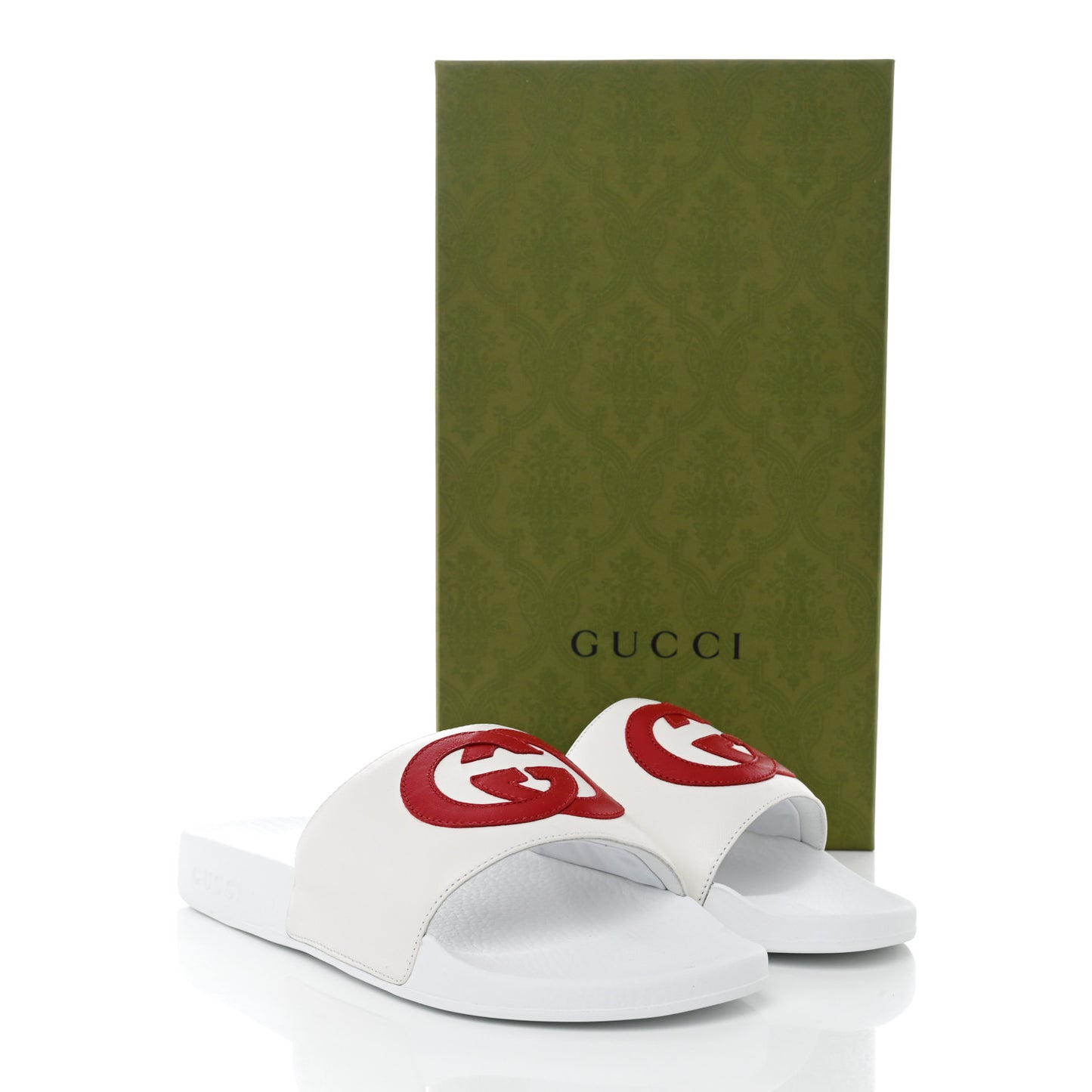Nappa Miro Soft Calfskin Interlocking G Mens Slide Sandals 9 Great White Hibiscus Red
