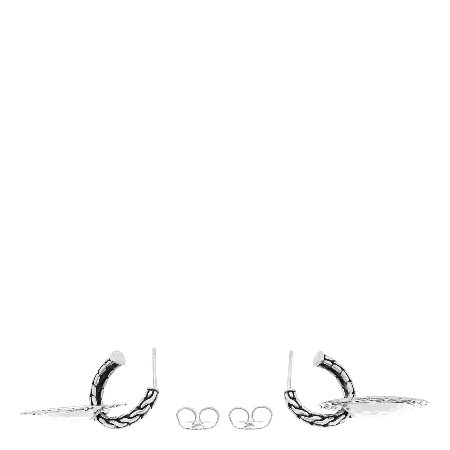 Sterling Silver Classic Chain Hammered Disc Drop Earrings