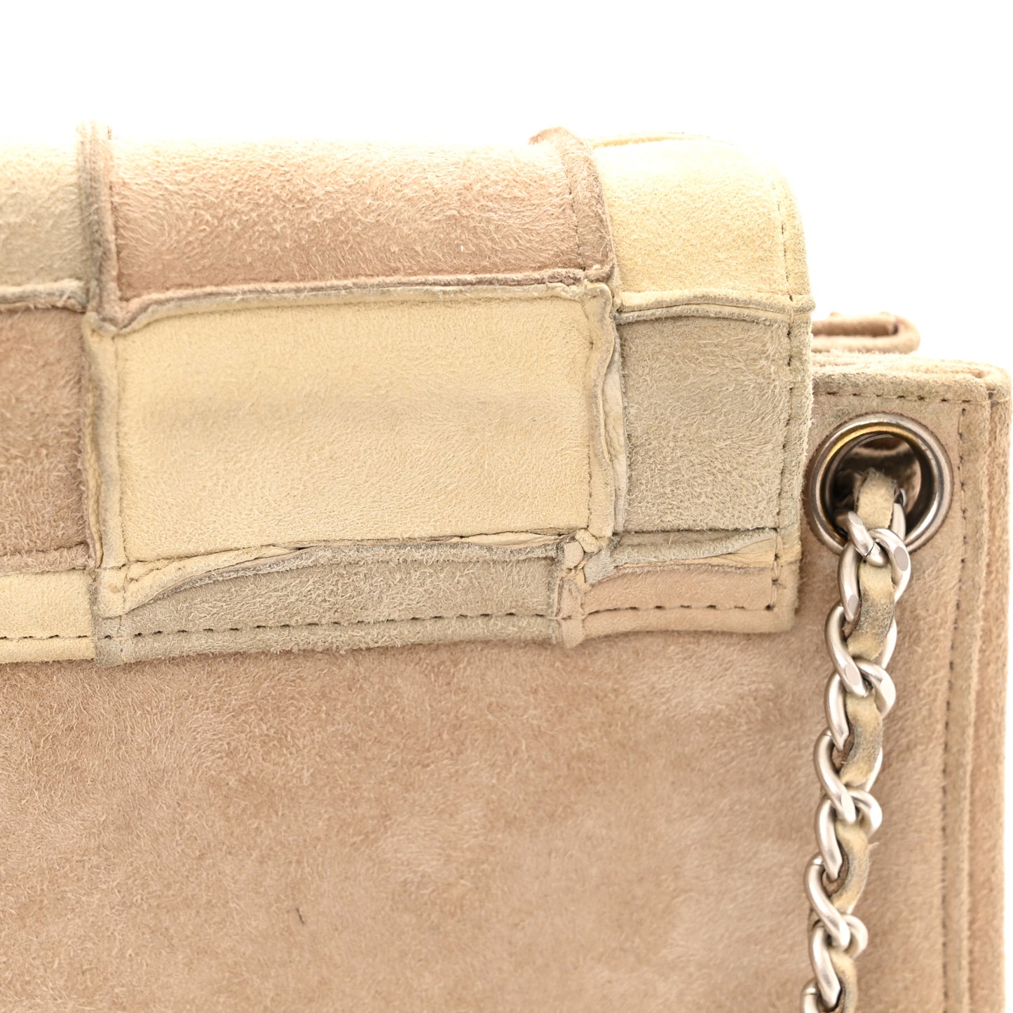 Suede Patchwork Accordion Mademoiselle Flap Beige