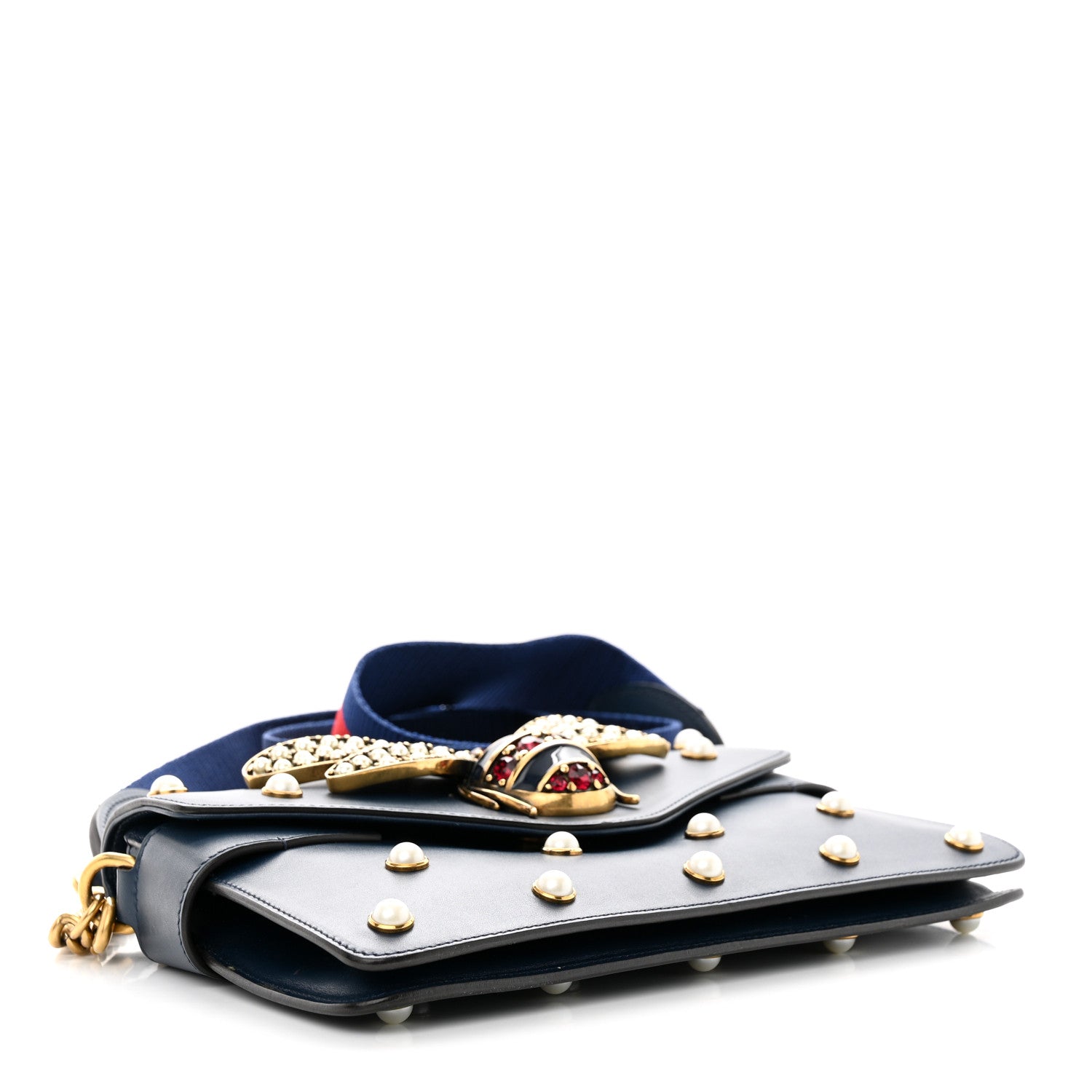 Gucci Nappa Pearl Studded Mini Queen Margaret Broadway Shoulder Bag Blue Agata 4 of 10