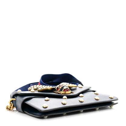 Gucci Nappa Pearl Studded Mini Queen Margaret Broadway Shoulder Bag Blue Agata 4 of 10