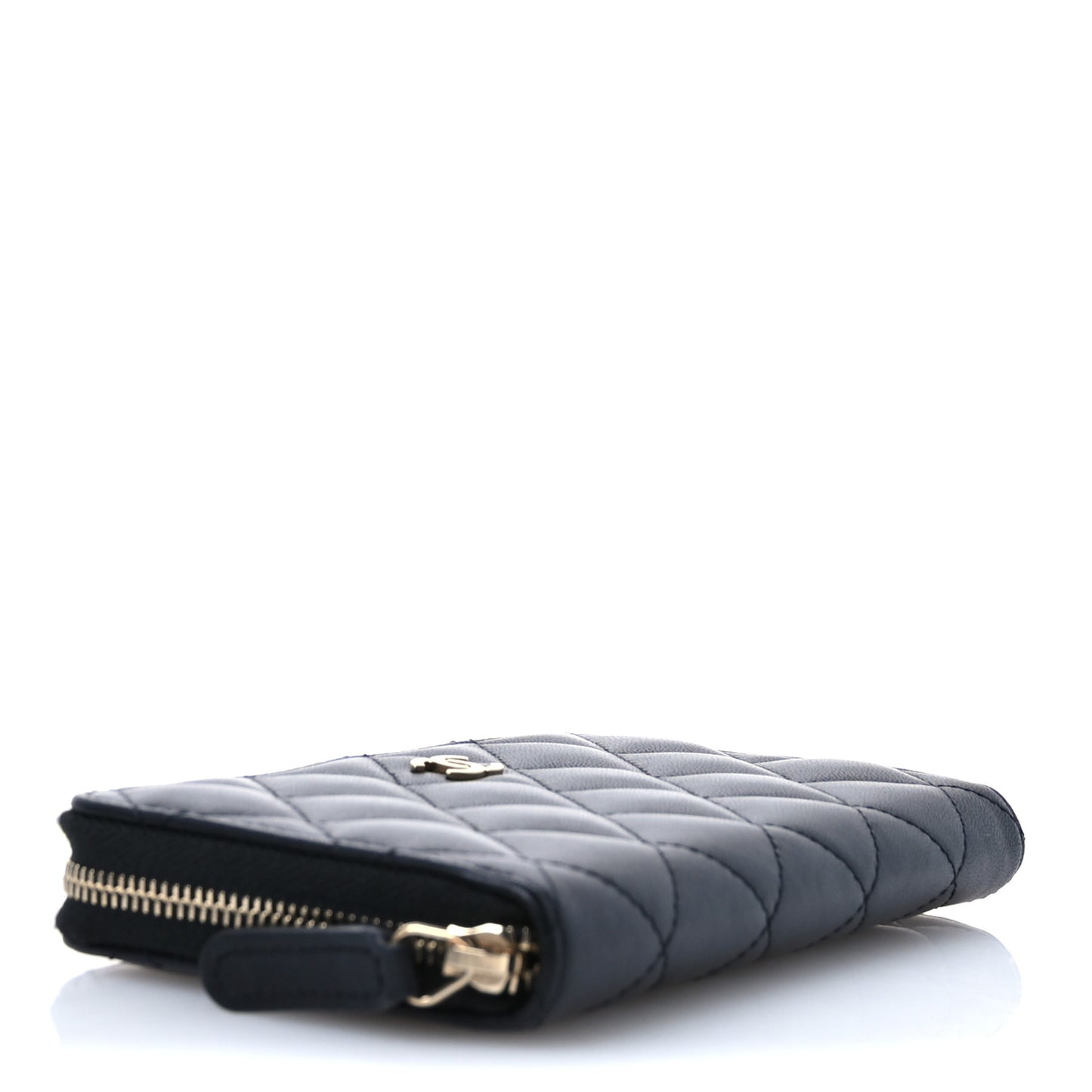 Lambskin Quilted Medium Zip Around Wallet Black