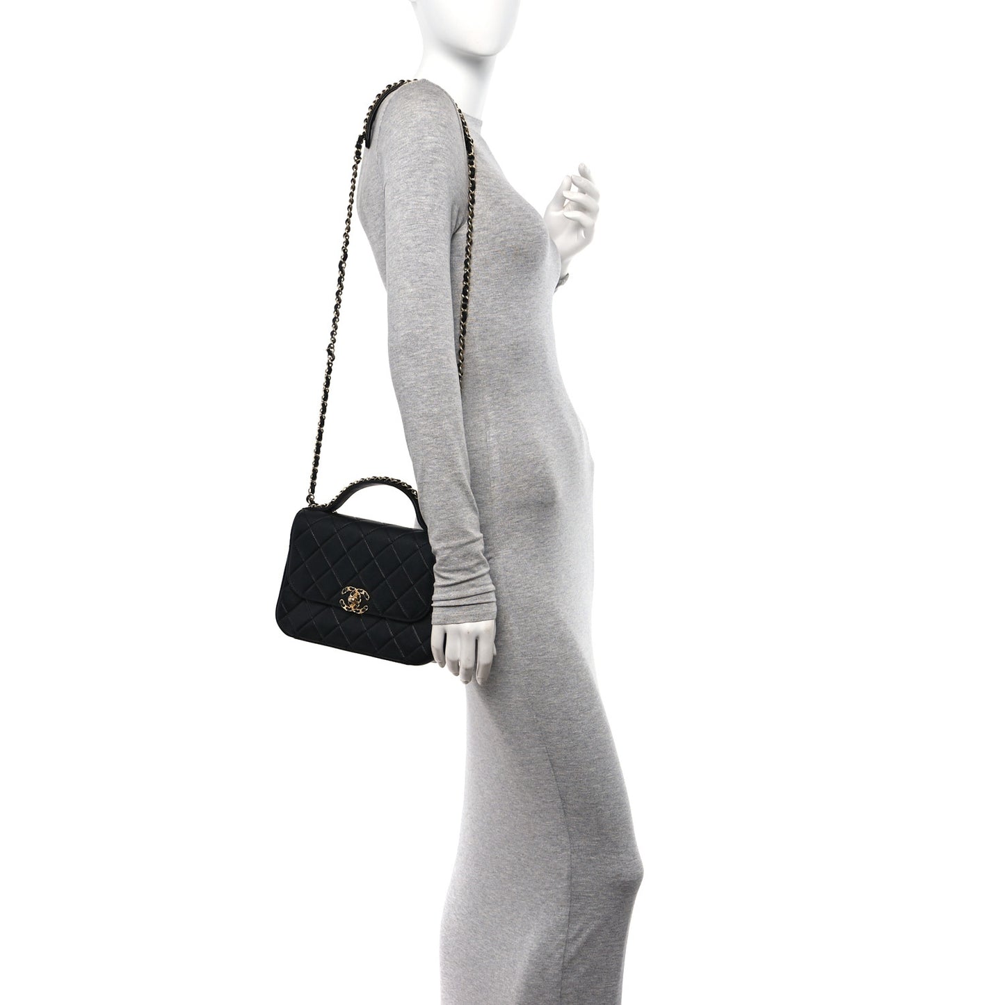 Lambskin Quilted Chain Infinity Top Handle Flap Black