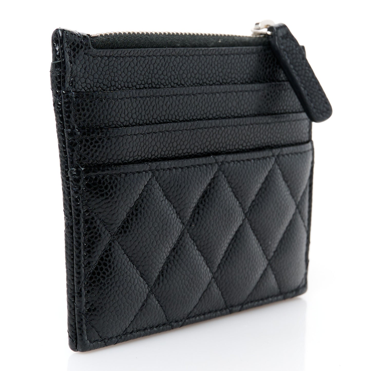 Caviar Quilted CC Zip Card Holder Black