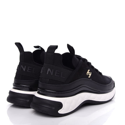 Chanel Velvet Calfskin Mixed Fibers CC Sneakers 38 Black 4 of 11