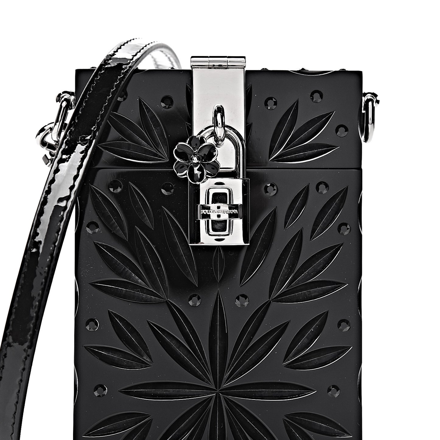Crystal Embellished Plexiglass Phone Crossbody Black