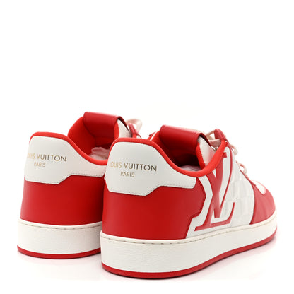Louis Vuitton Calfskin Maxi Damier Mens Rivoli Sneakers 10 Red White 5 of 9