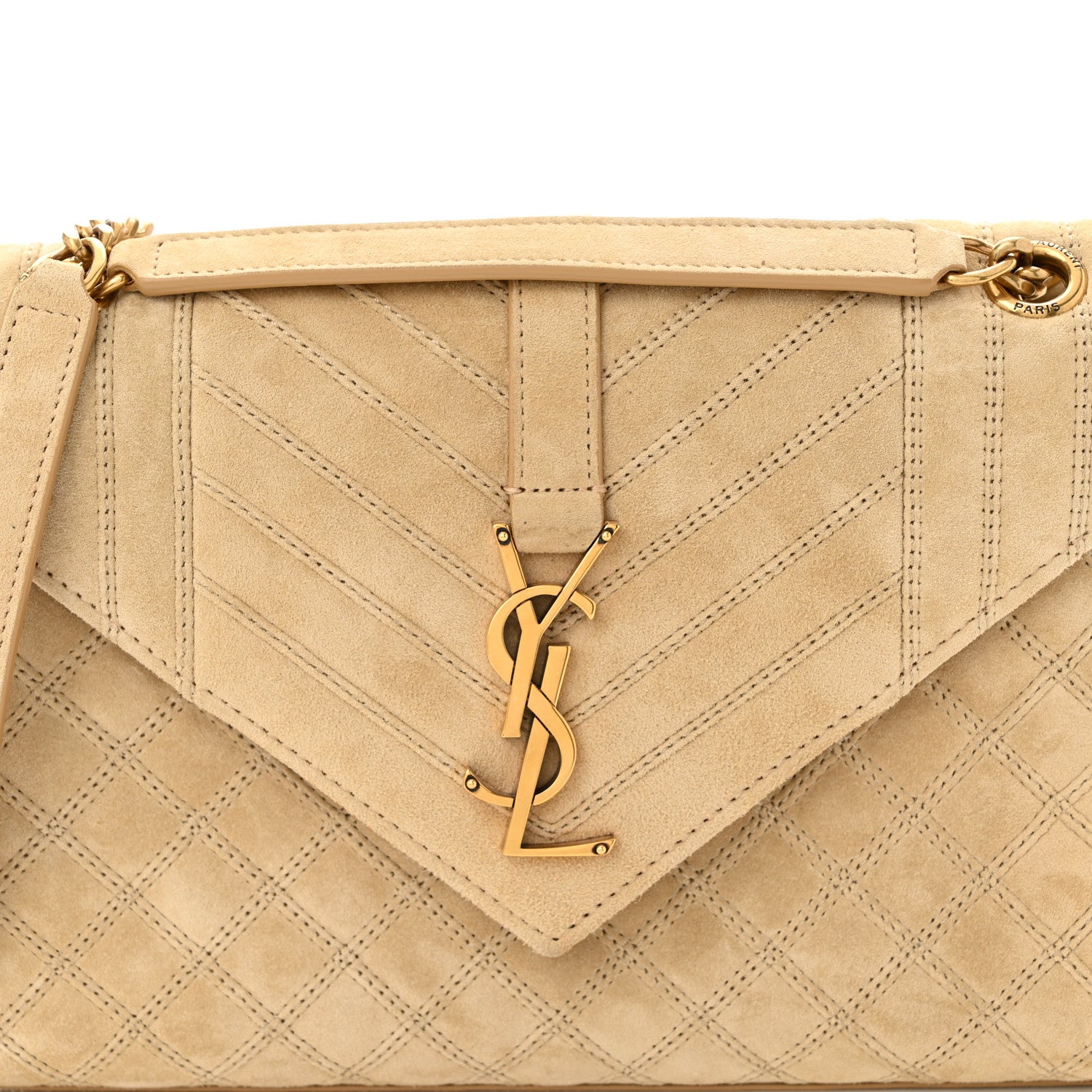 Saint Laurent Suede Mixed Matelasse Triquilt Medium Monogram Envelope Satchel Sea Salt 8 of 10