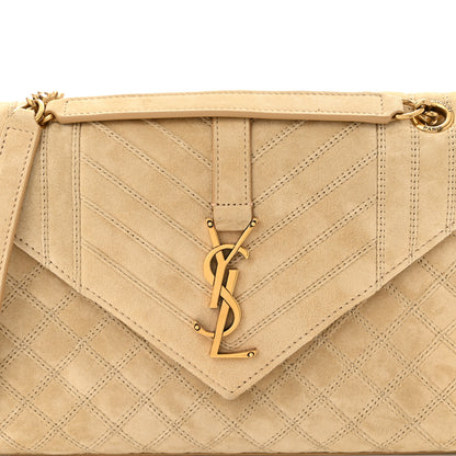 Saint Laurent Suede Mixed Matelasse Triquilt Medium Monogram Envelope Satchel Sea Salt 8 of 10