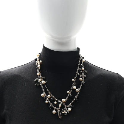 Chanel Resin Pearl Bead CC Charms Necklace Gold Black 2 of 5
