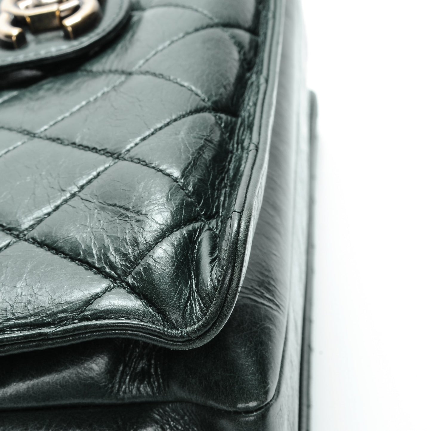 Glazed Calfskin Quilted Perfect Edge Large Flap Green