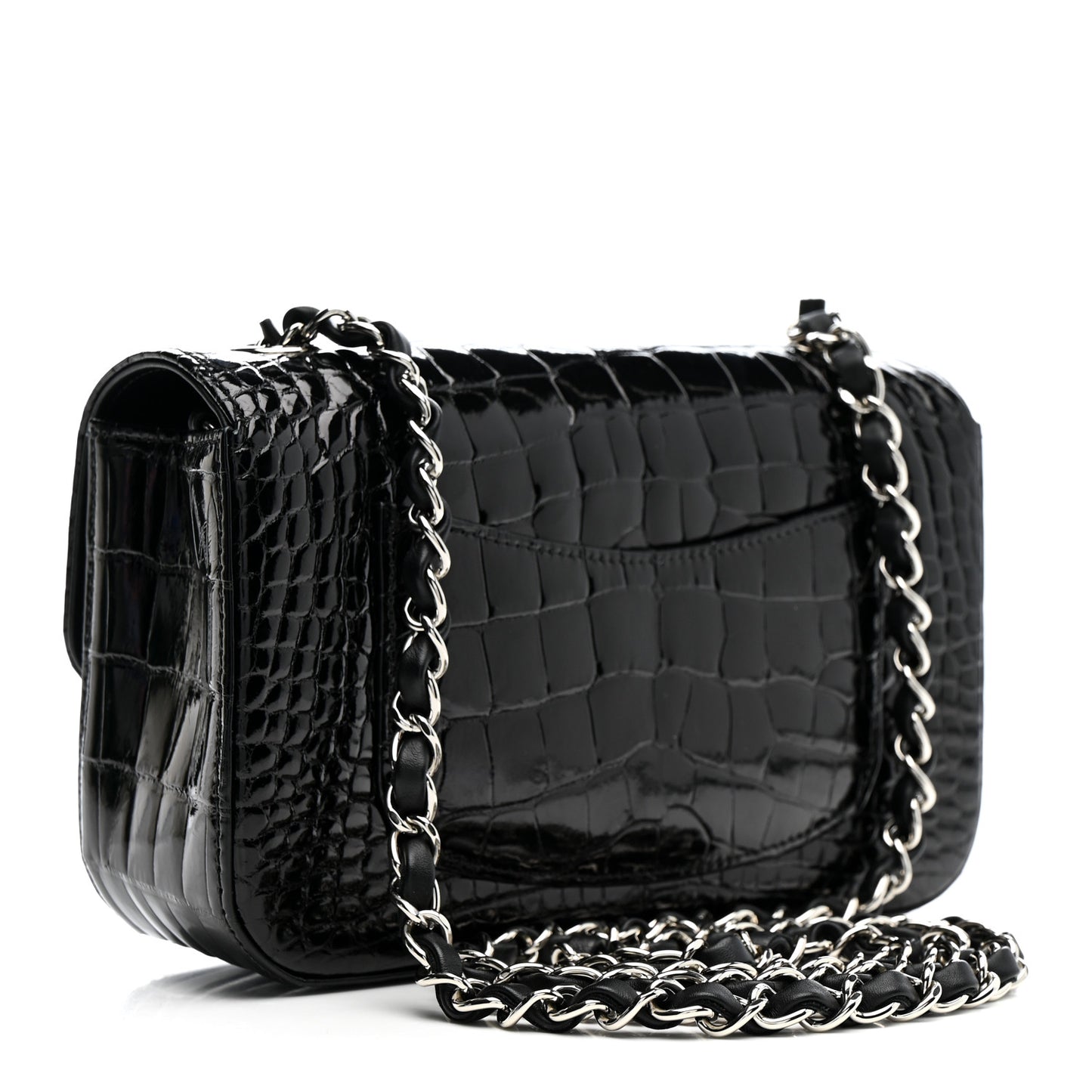 Shiny Alligator Mini Rectangular Flap Black
