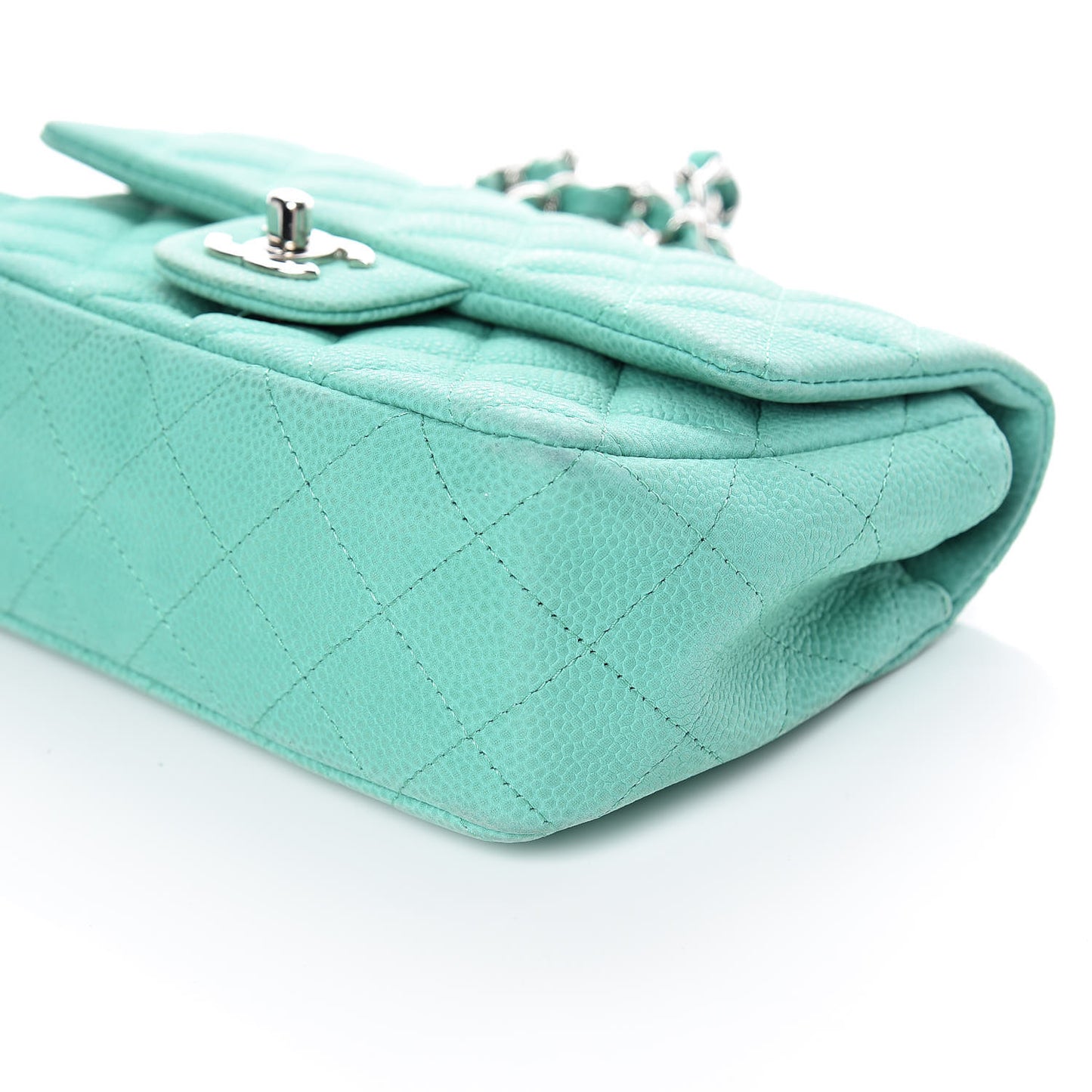 Iridescent Caviar Quilted Mini Rectangular Flap Green