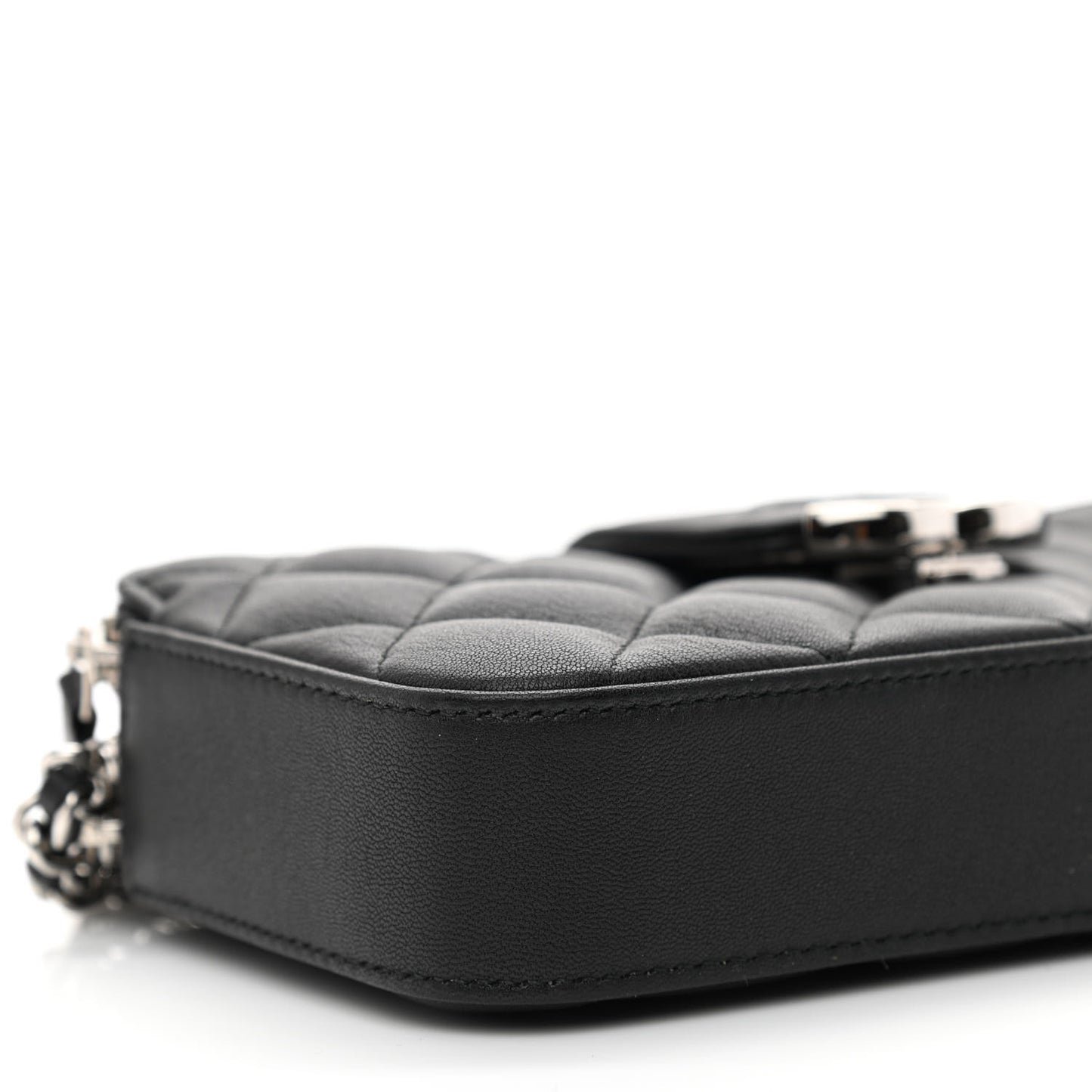 Lambskin Quilted CC Box Clutch With Chain Black