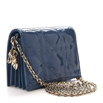 Christian Dior Patent Cannage Nano Lady Dior Chain Card Holder Cloud Blue 3 of 9