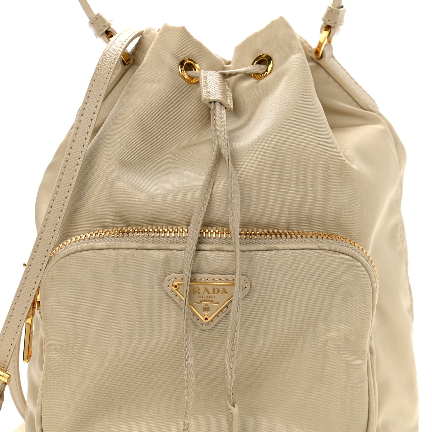 Re-Nylon Saffiano Duet Bucket Crossbody Bag Deserto