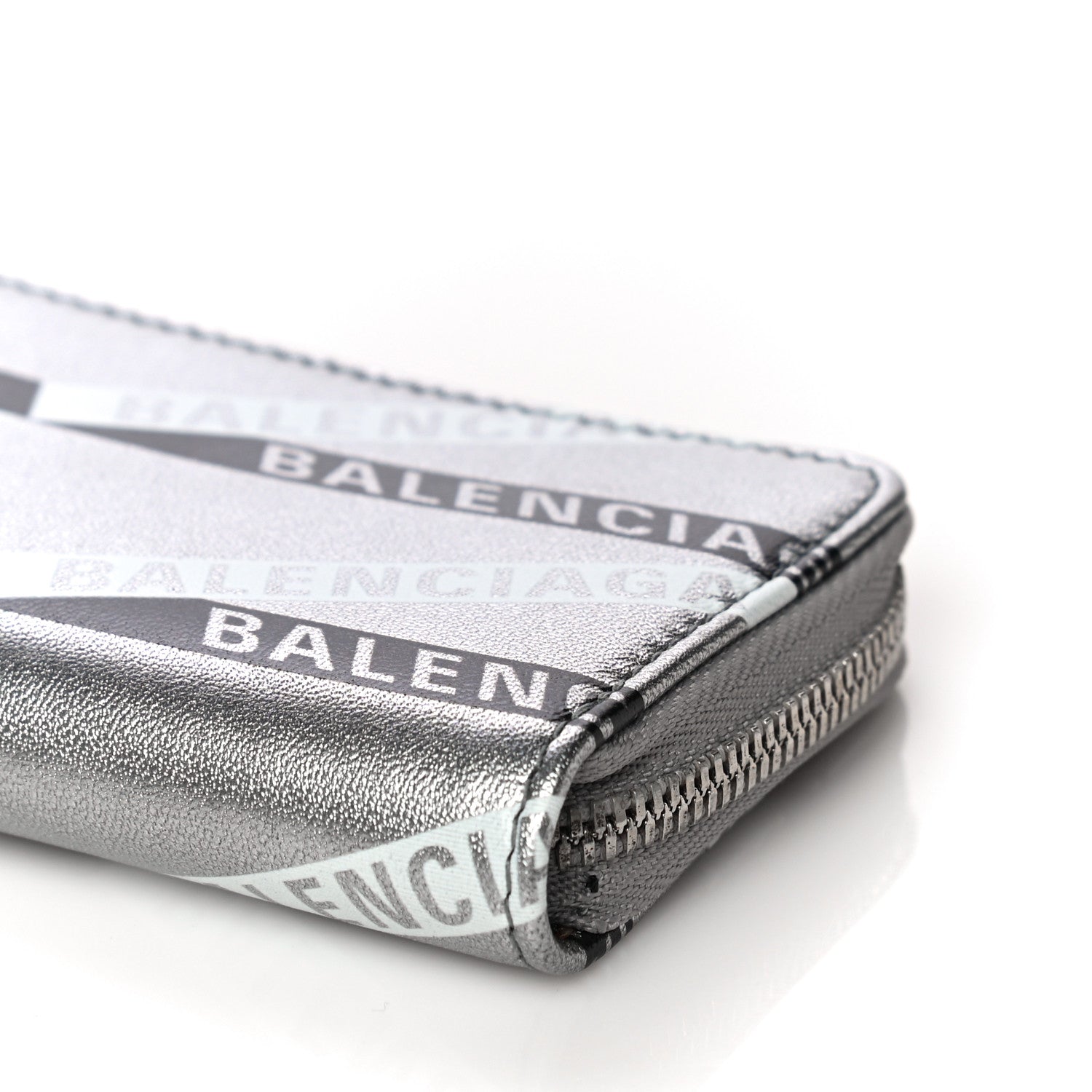 Balenciaga Metallic Calfskin Losange Monogram Everyday Zip Around Card Case Silver Black White 8 of 11