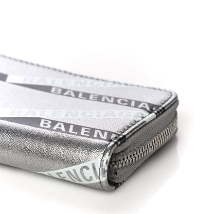 Balenciaga Metallic Calfskin Losange Monogram Everyday Zip Around Card Case Silver Black White 8 of 11