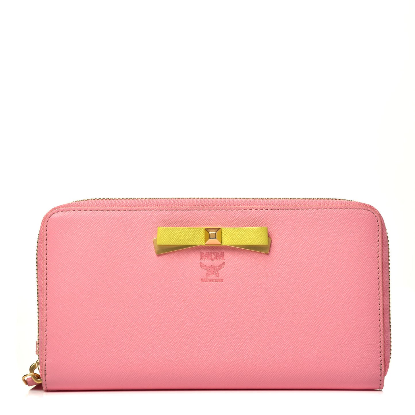 Saffiano Large Mina Zip Around Wallet Pink Yellow