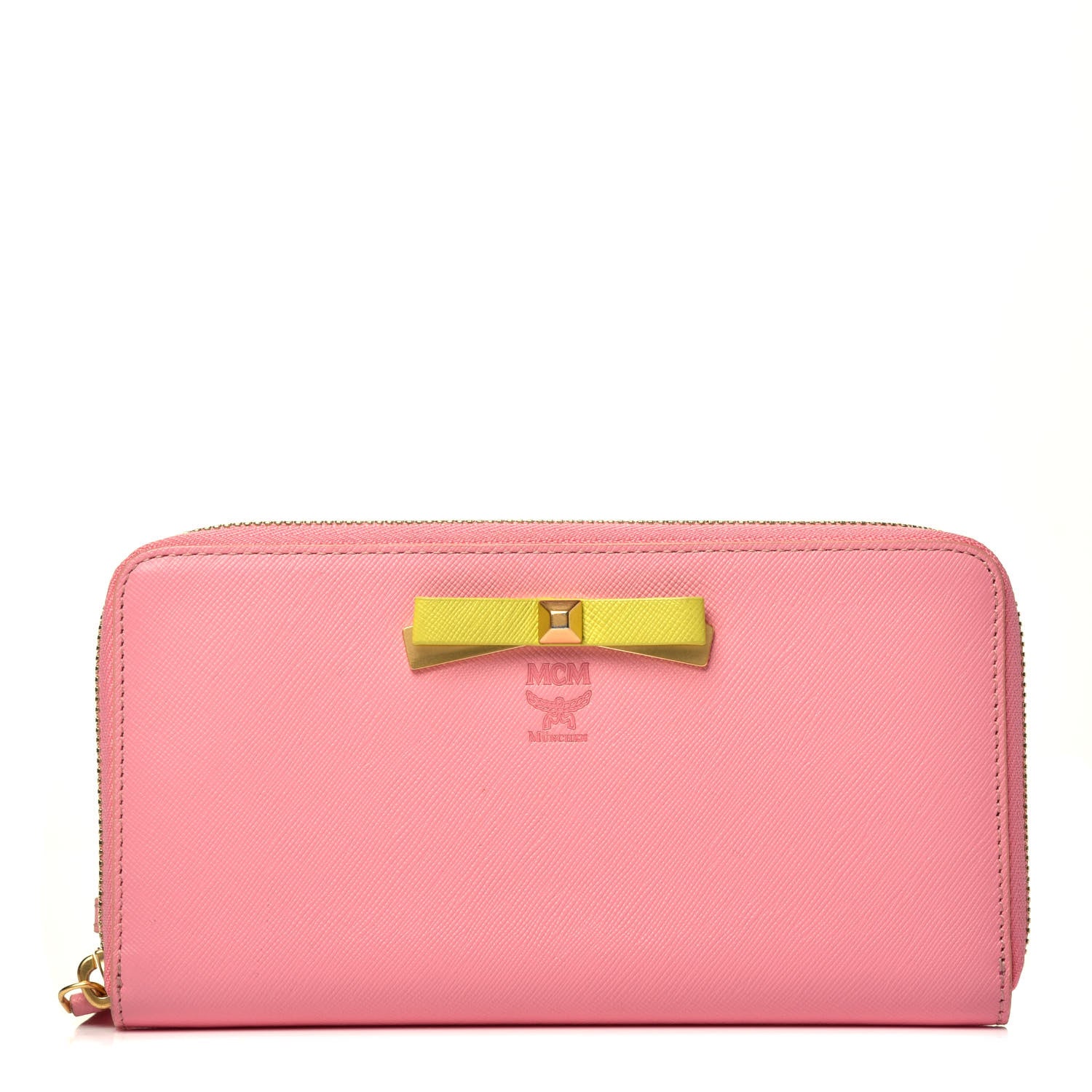 MCM Saffiano Large Mina Zip Around Wallet Pink Yellow 1 of 7