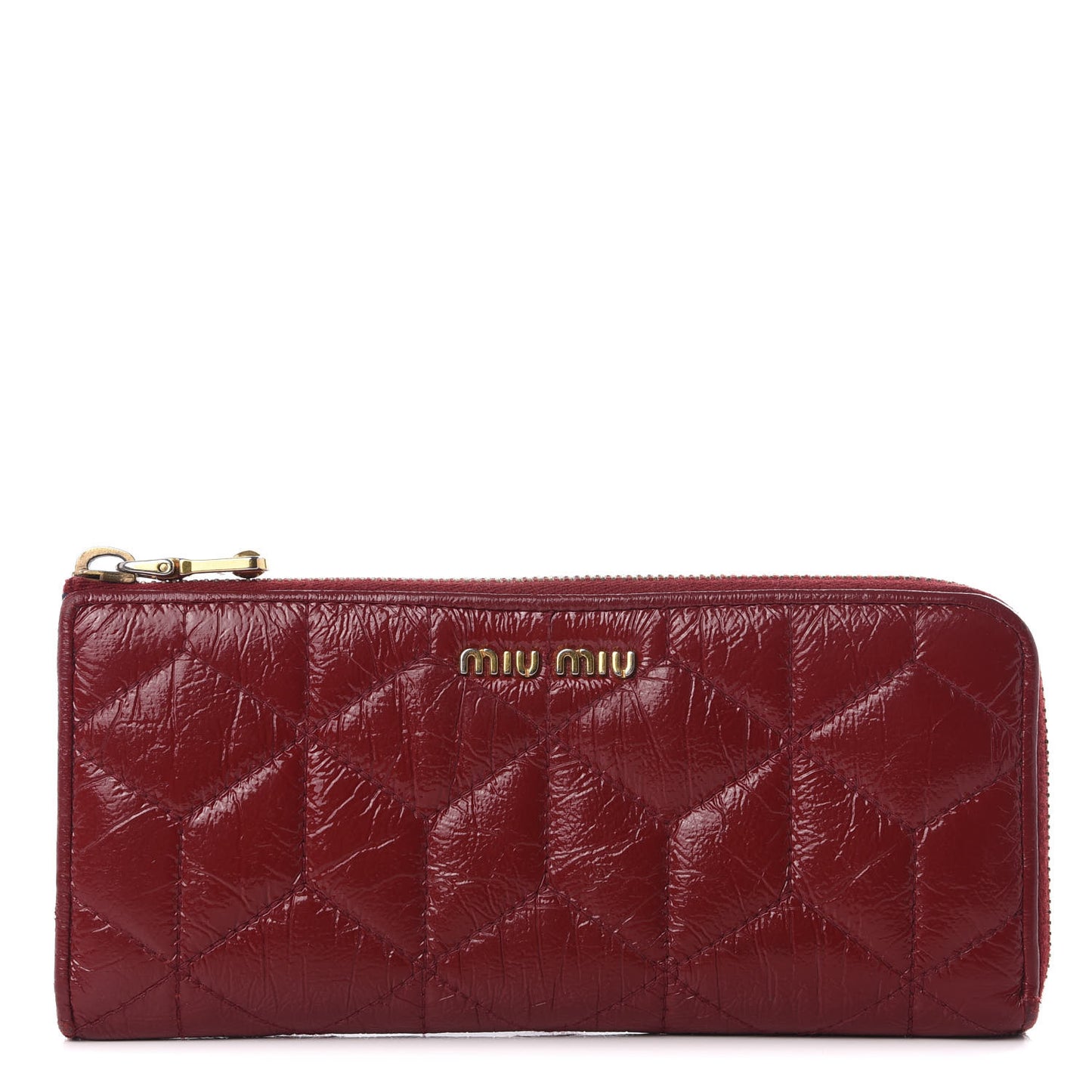 Patent Quilted Zip Around Wallet Burgundy