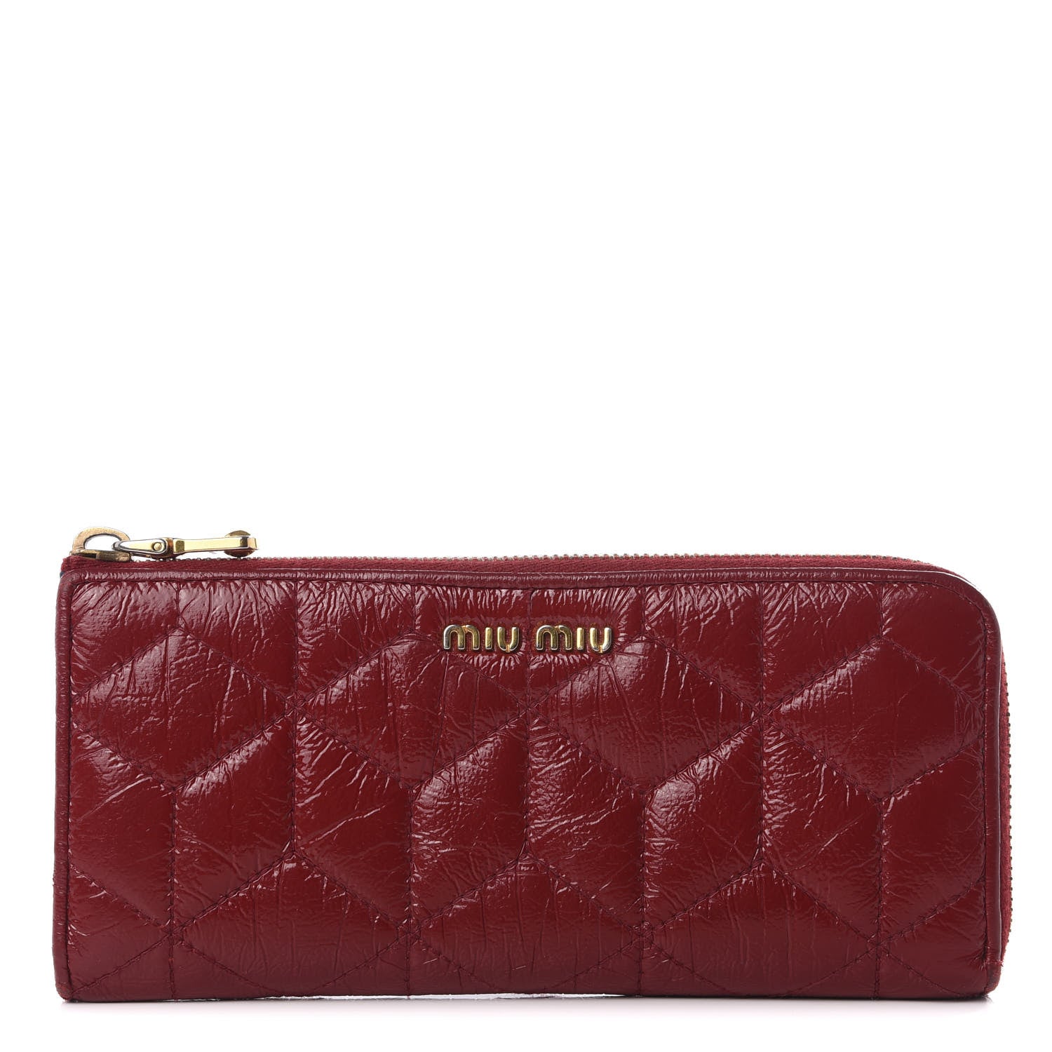Miu Miu Patent Quilted Zip Around Wallet Burgundy 1 of 7