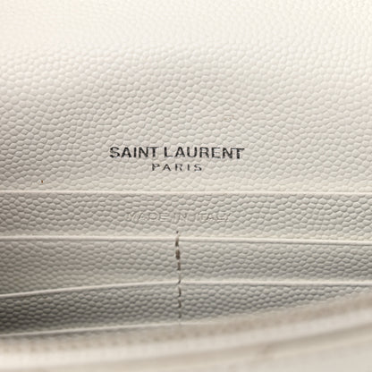 Saint Laurent Grain De Poudre Matelasse Chevron Monogram Envelope Chain Wallet Optical White 6 of 20