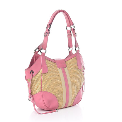 Prada Straw Vitello Daino Hobo Naturale Begonia 3 of 10