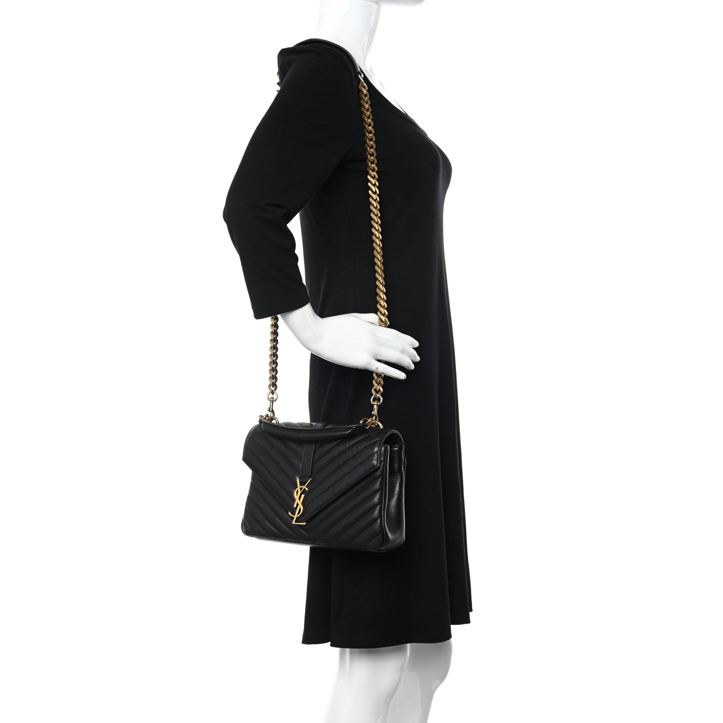 Sheepskin Matelasse Chevron Monogram Medium College Bag Black