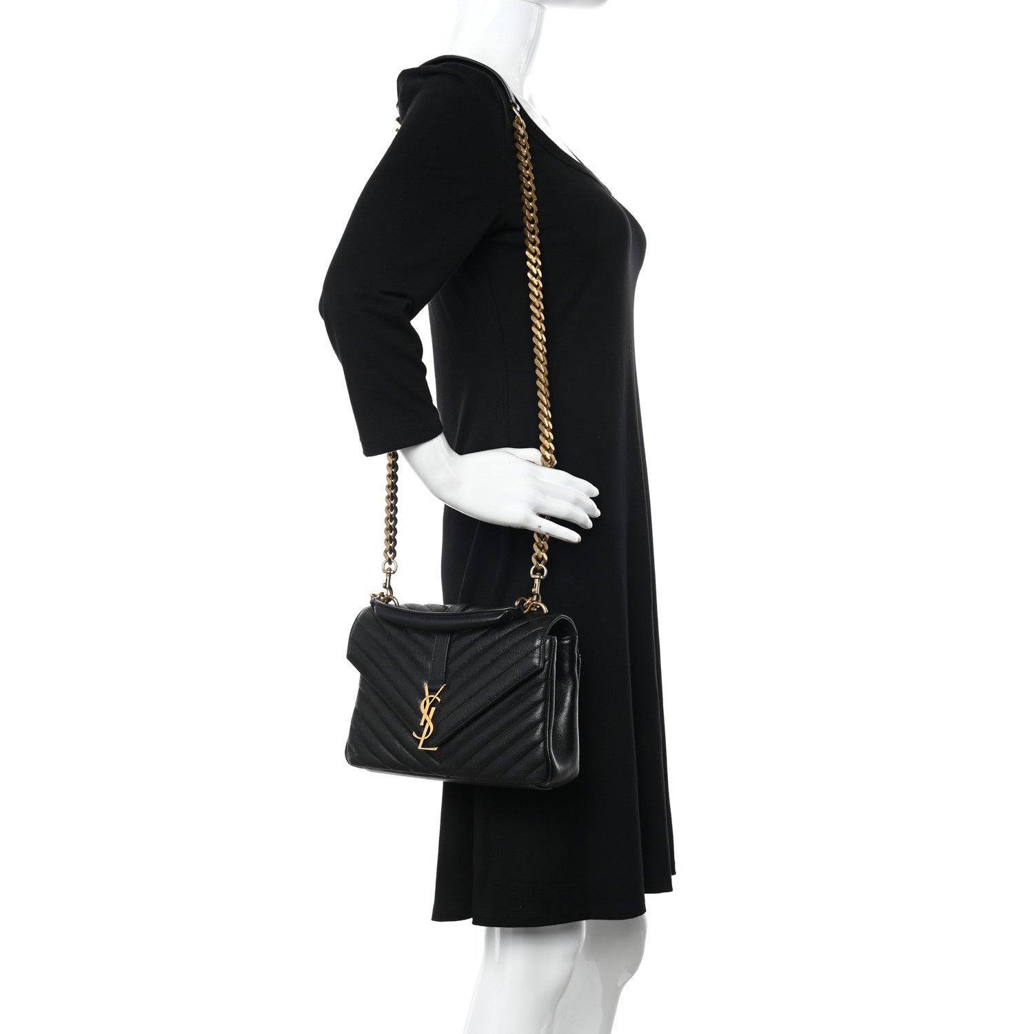 Saint Laurent Sheepskin Matelasse Chevron Monogram Medium College Bag Black 2 of 10