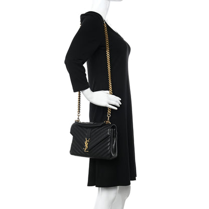 Saint Laurent Sheepskin Matelasse Chevron Monogram Medium College Bag Black 2 of 10
