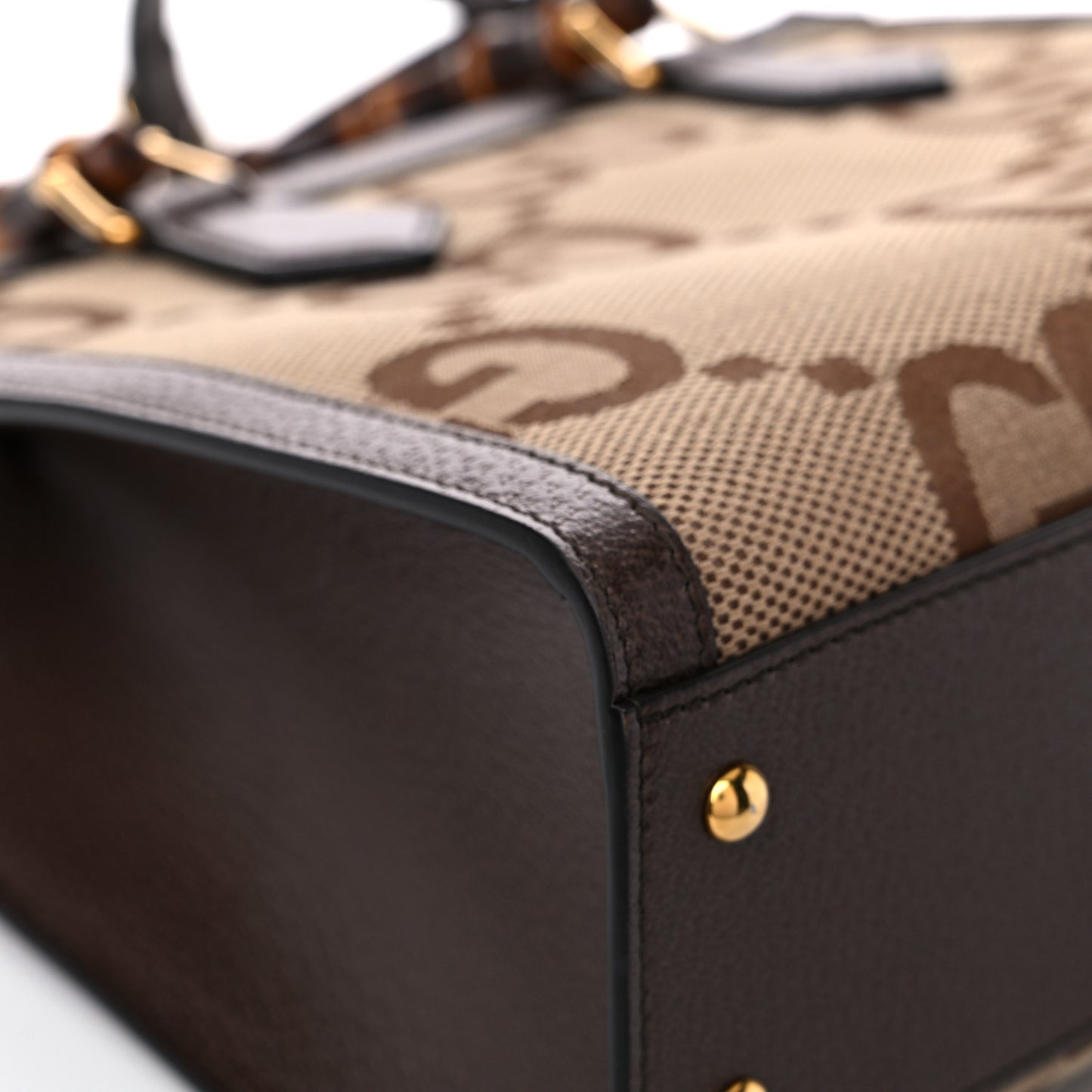 Monogram Jumbo GG Textured Dollar Calfskin Small Diana Tote Bag Camel Ebony New Acero