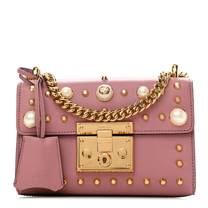 Gucci Calfskin Studded Small Padlock Shoulder Bag Carmine Rose 1 of 10