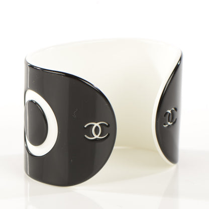 Chanel Resin Coco Wide Cuff Black White 3 of 5