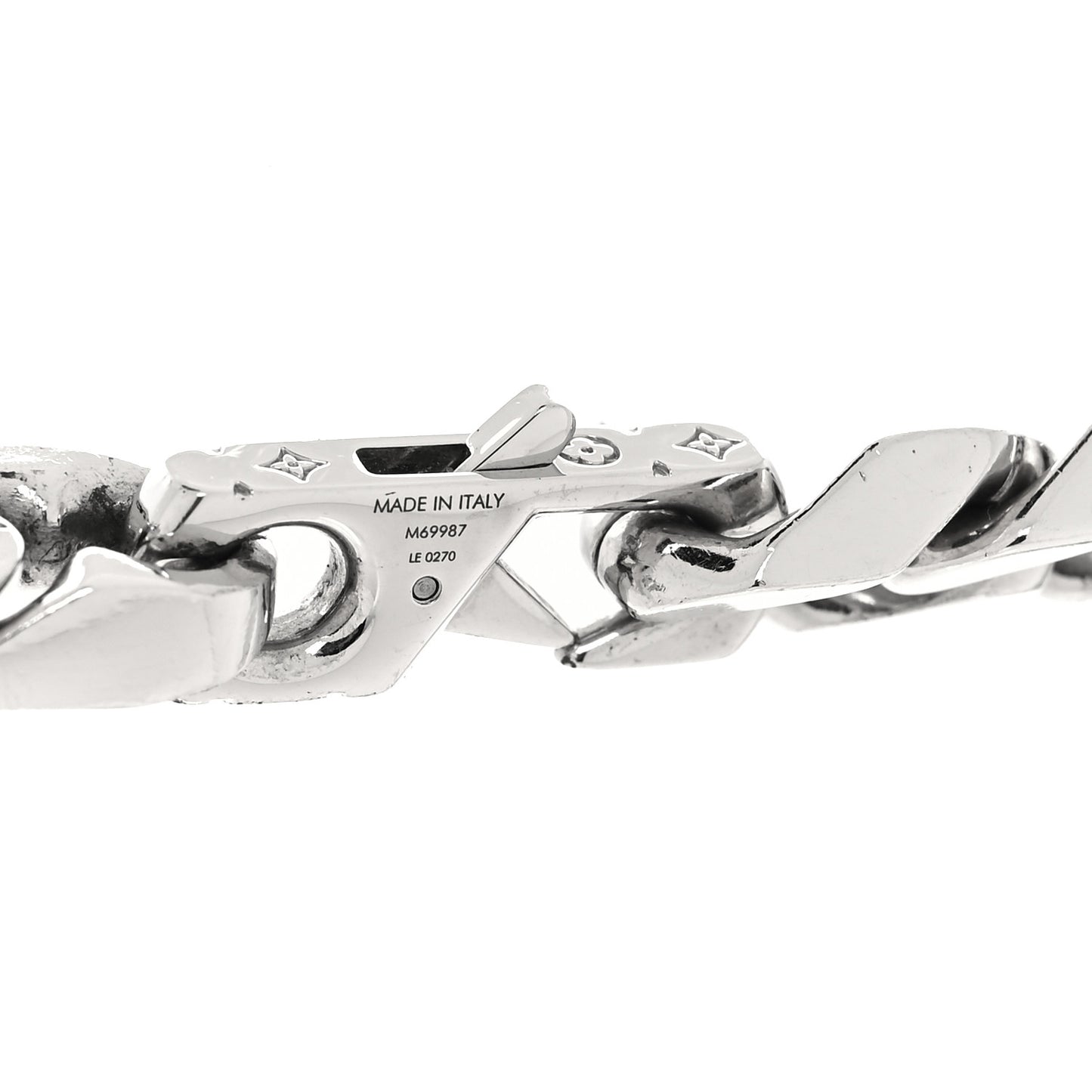 Metal Monogram Etched LV Chain Links Necklace Silver
